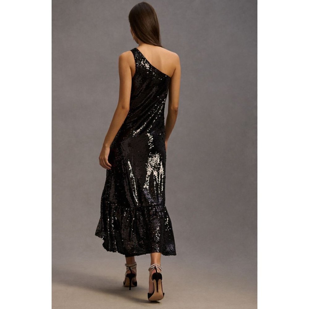 NWT Anthropologie One Shoulder Sequin Dress XXS $230 Black Cocktail Formal Maxi - Picture 4 of 10